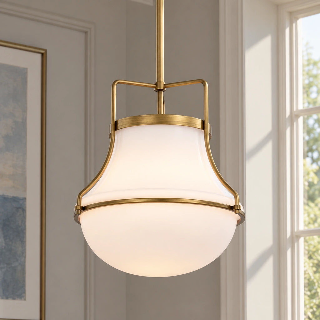 Bria 1-Light Schoolhouse Opal Glass Pendant Light, Natural Brass Dia 14.0 inch SKU hero