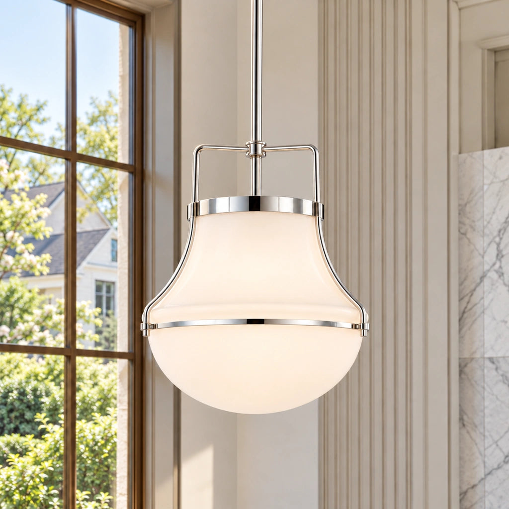 Bria 1-Light Schoolhouse Opal Glass Pendant Light, Polished Nickel Dia 10.4 inch SKU hero