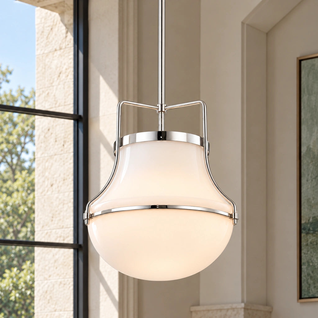 Bria 1-Light Schoolhouse Opal Glass Pendant Light, Polished Nickel Dia 14.0 inch SKU hero