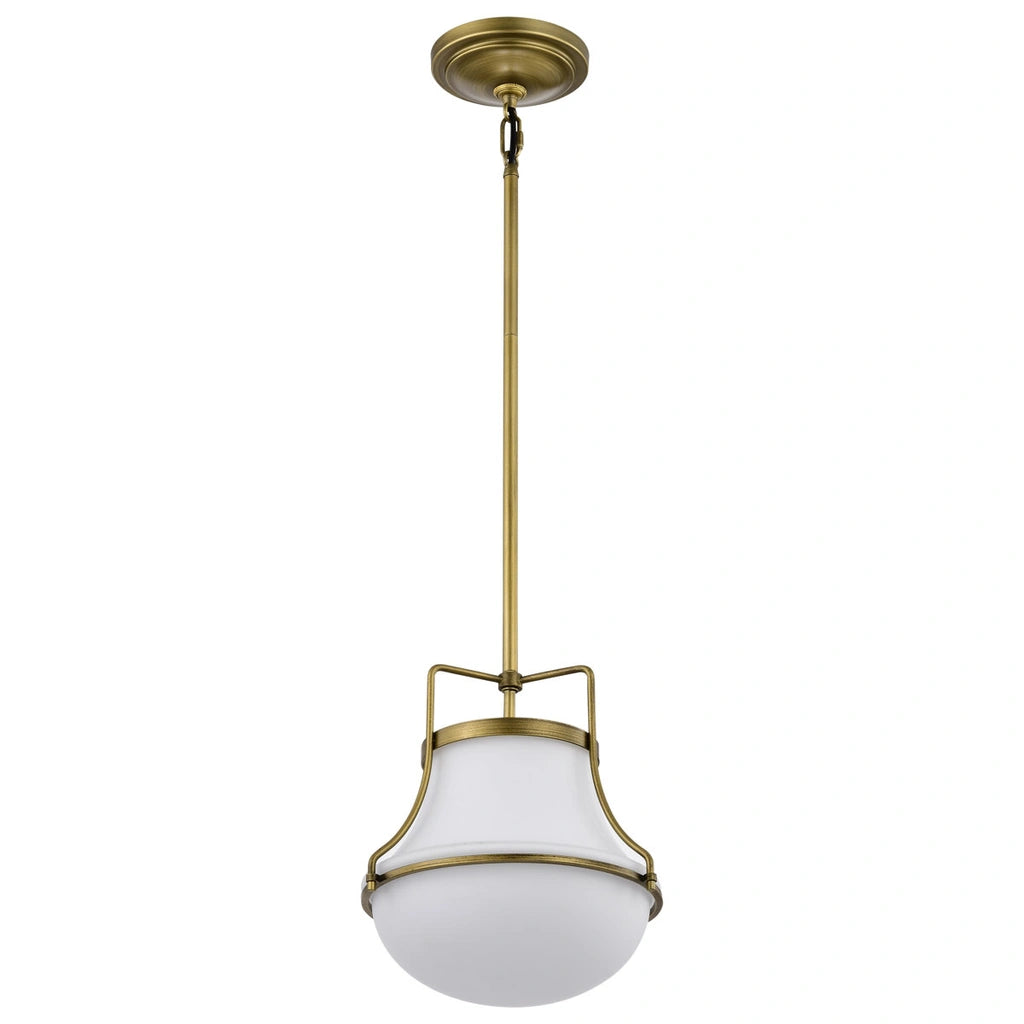 Bria 1-Light Schoolhouse Opal Glass Pendant Light, Natural Brass switched-off white-background image