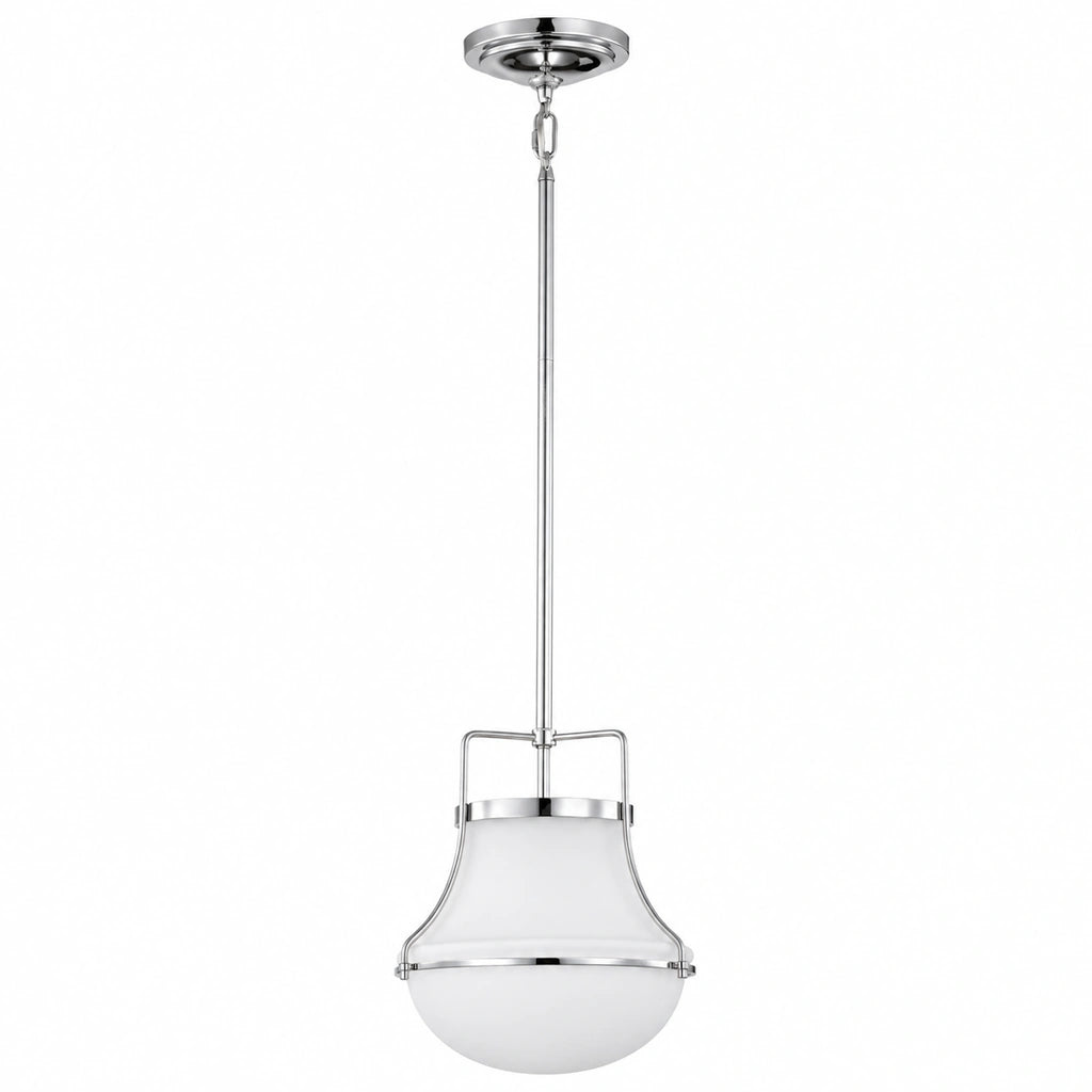 Bria 1-Light Schoolhouse Opal Glass Pendant Light, Polished Nickel switched-off white-background image