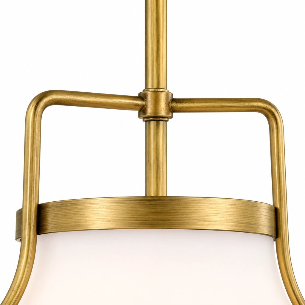 Bria schoolhouse pendant detail, metal hub and glass join