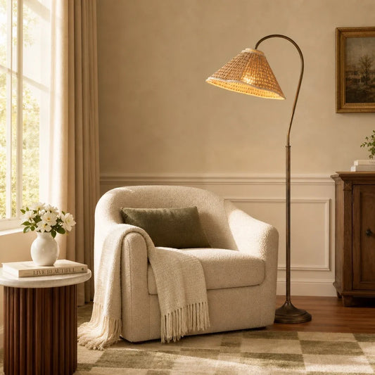 Drenor Vintage Pleated Fabric Gooseneck Floor Light