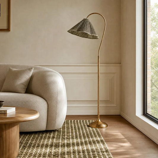 Drenor Vintage Pleated Fabric Gooseneck Floor Light