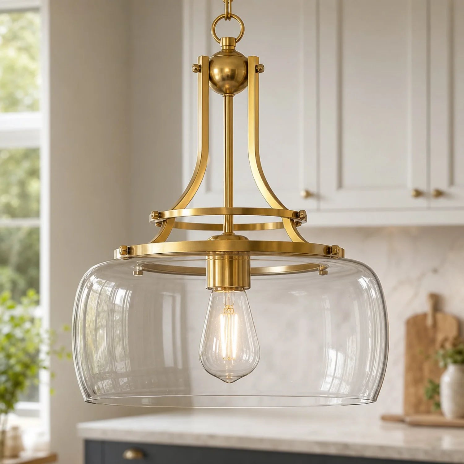 Briar Rustic Round Gold Clear Glass Pendant Light | Mergelighting ...