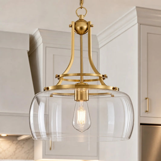 Briar Rustic Round Gold Clear Glass Pendant Light