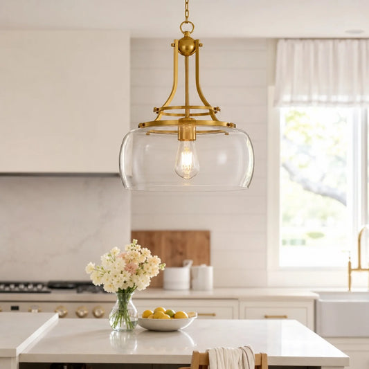 Briar Rustic Round Gold Clear Glass Pendant Light