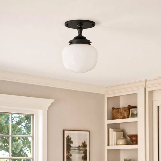 Briseis Art Deco White Glass Semi-Flush Ceiling Light