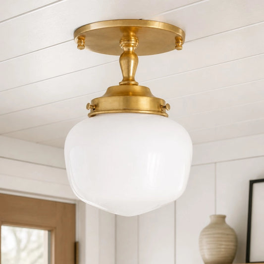 Briseis Art Deco White Glass Semi-Flush Ceiling Light
