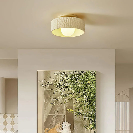 Modern Textured Drum Shade Flush Mount Ceiling Light