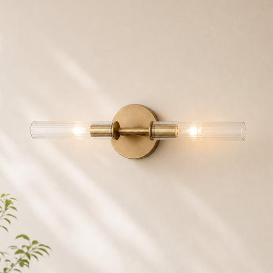 Brody Farmhouse Transparent Ribbed Glass Double Tube Sconce