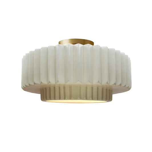 Bryn Modern Round Ceramic Pleated Semi Flush Mount Light