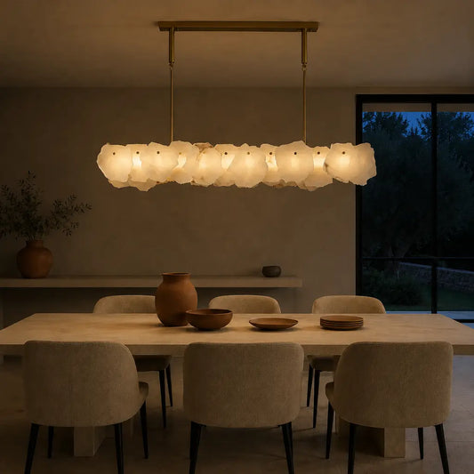 Burton Modern Brass Alabaster Layered Chandelier