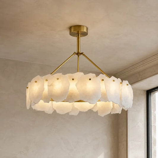 Burton Modern Brass Alabaster Layered Chandelier