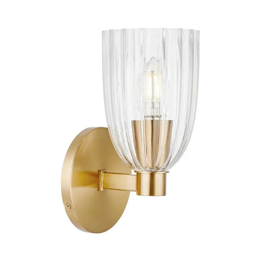 Calista Modern Ribbed Glass Brass Wall Sconce