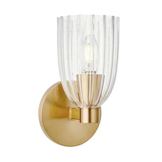 Calista Modern Ribbed Glass Brass Wall Sconce