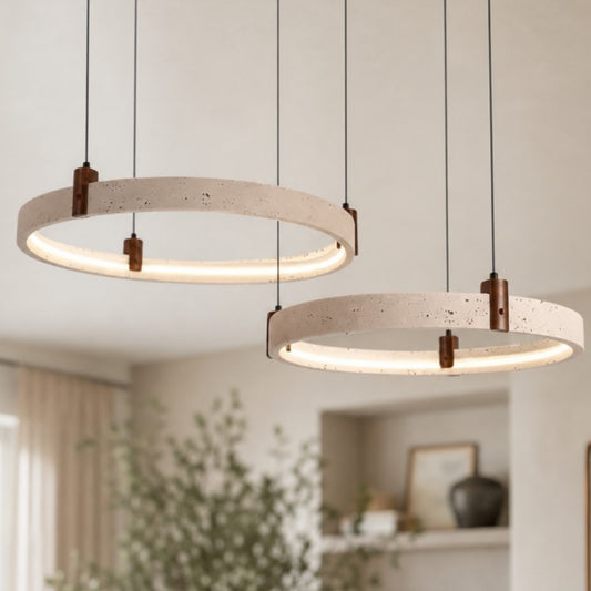 Carlii Contemporary Travertine Ring Pendant Light