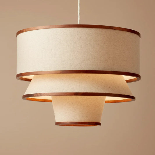 Caroline Modern Walnut Wood and Linen Pendant Light