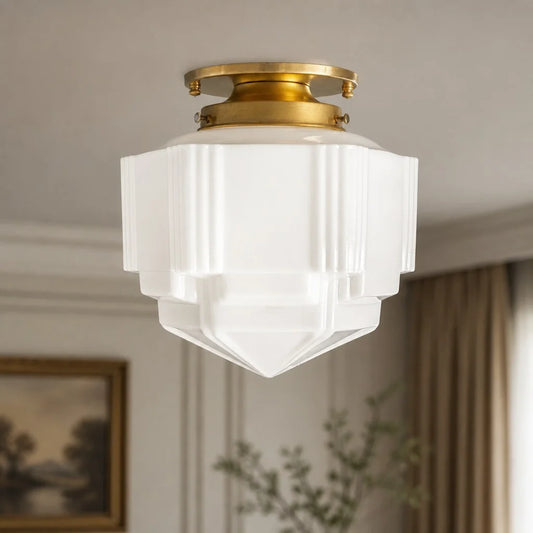 Caspiae Modern Art Deco Milk Glass Ceiling Light