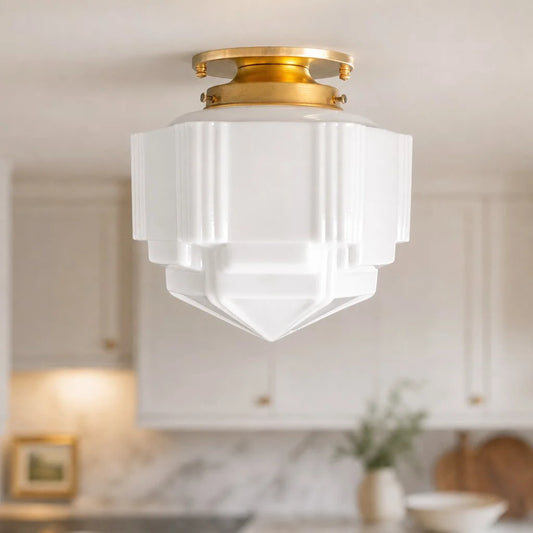 Caspiae Modern Art Deco Milk Glass Ceiling Light