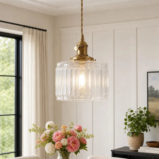 Caspian Vintage Adjustable Fluted Glass Pendant Light