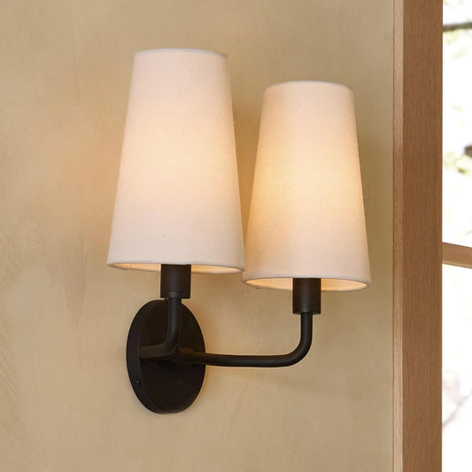 Cassian Retro Metal Linen Shade Double Sconce