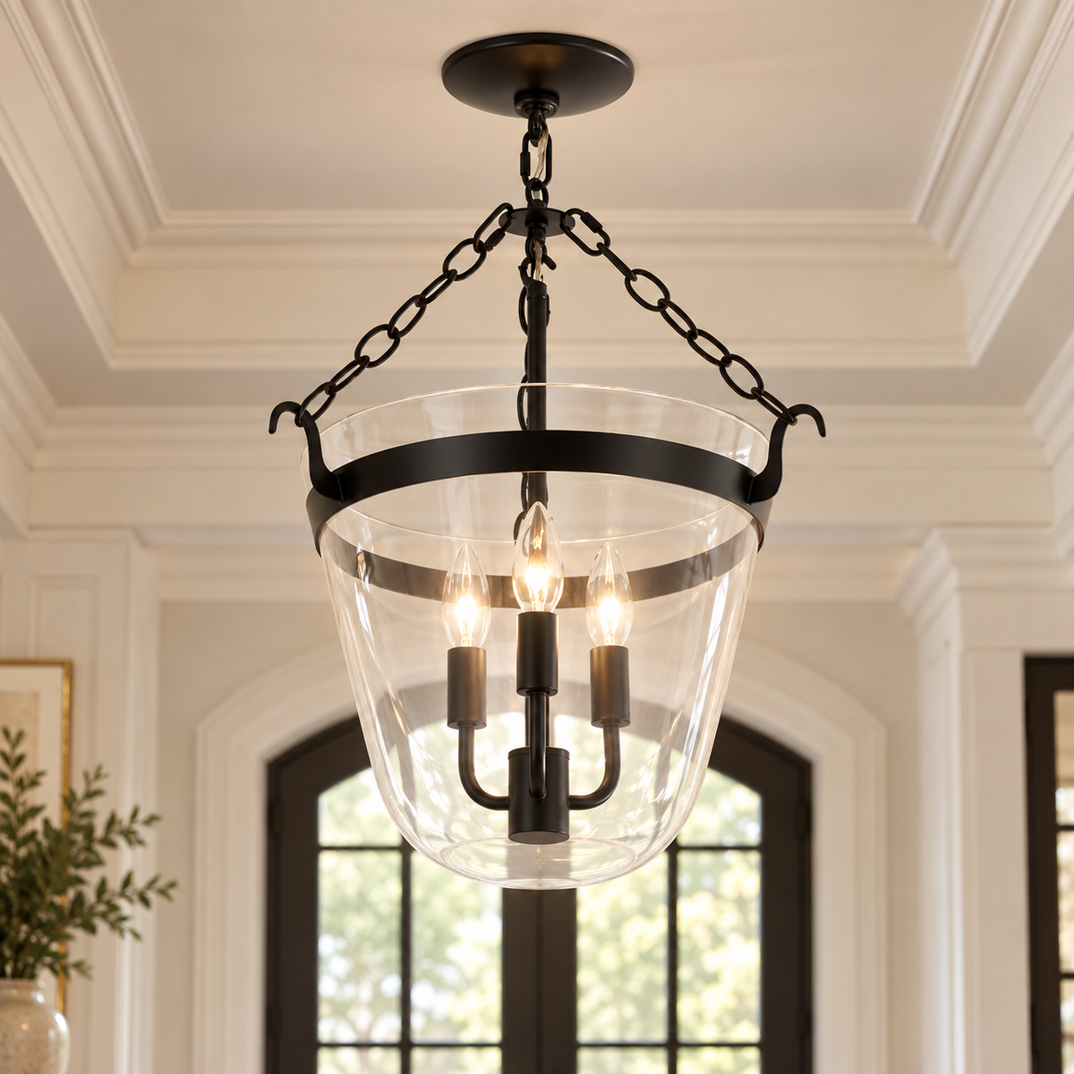 Cecily Clear Glass Bell Jar Lantern Pendant, generated black hero