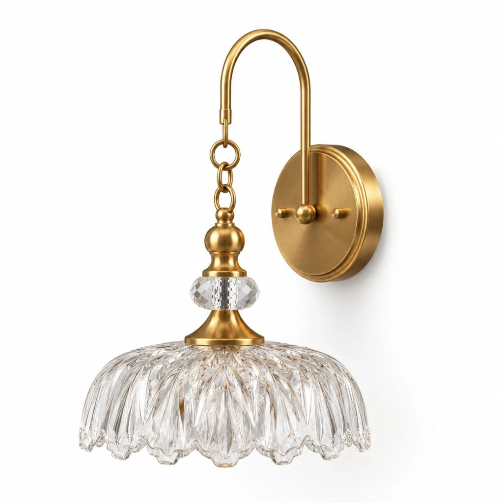 Cecily Vintage Scalloped Glass Wall Sconce, clear-gold unlit product view