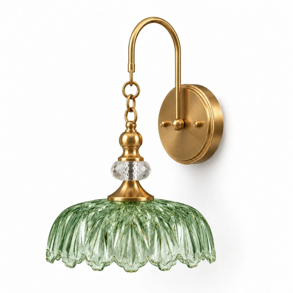 Cecily Vintage Scalloped Glass Wall Sconce, green-gold unlit product view