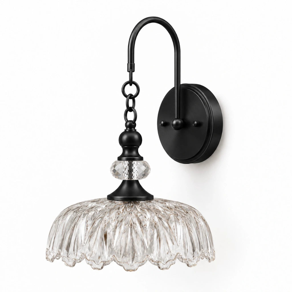 Cecily Vintage Scalloped Glass Wall Sconce, clear-black unlit product view
