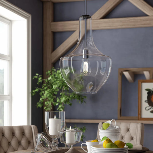 Cedra Modern Farmhouse Bell Glass Adjustable Single Pendant Light