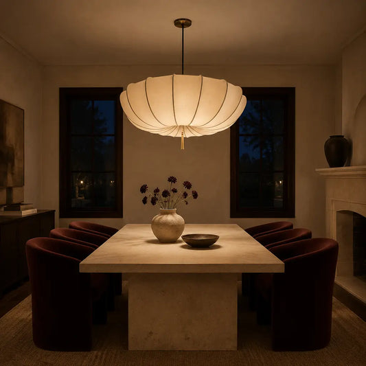 Cedric Modern Ivory Fabric Saucer Pendant Light