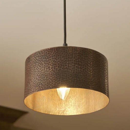 Cedric Vintage Hammered Copper Drum Pendant Light