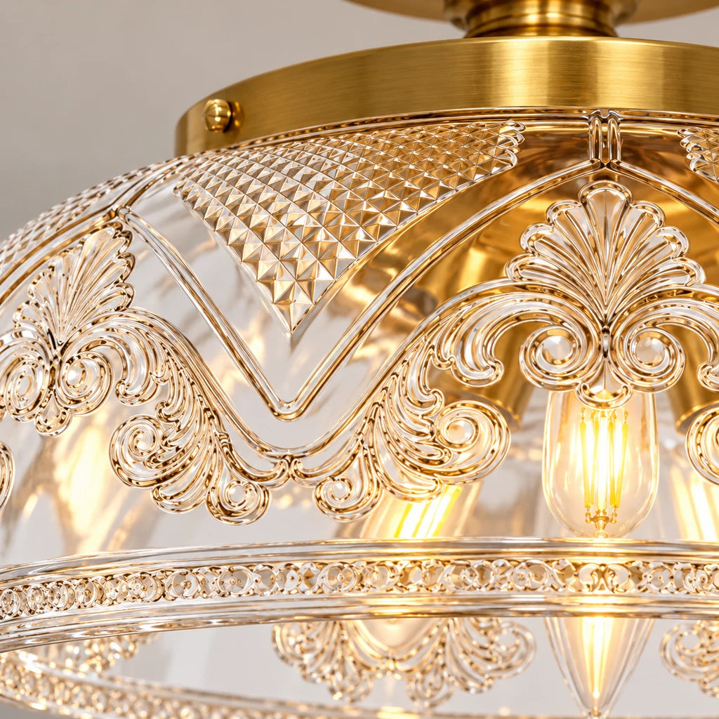 Celia 3-Light Gold Etched Glass Semi-Flush Mount Ceiling Light, glass detail