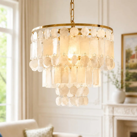 Celine Vintage Capiz Shell Tiered Chandelier
