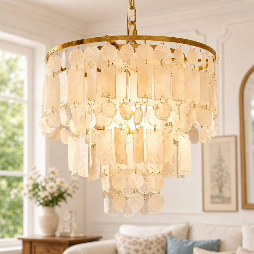 Celine vintage tiered Capiz shell chandelier