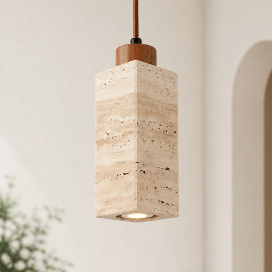 Cerelia Modern Wabi-Sabi Travertine Natural Stone Bedside Mini Pendant Light