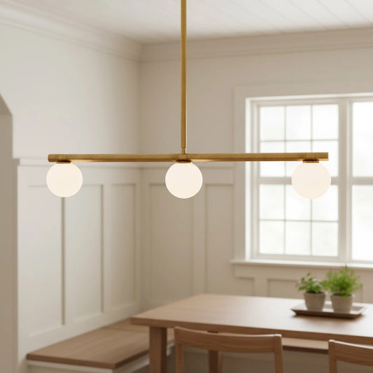 Misato Minimalist Sleek Horizontal Globe Brass Linear Chandelier
