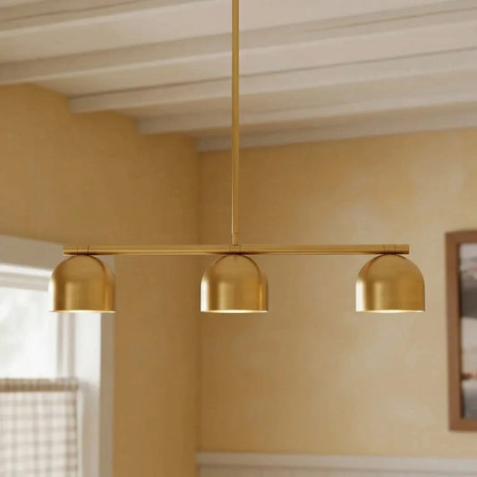 Luna Minimalist Linear Tri-Dome Brass Chandelier