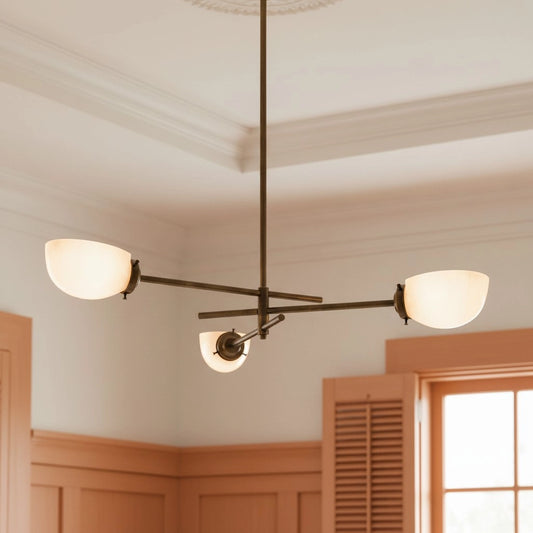 Lossie Modern Crossbar Opal Glass 3 Light Brass Chandelier