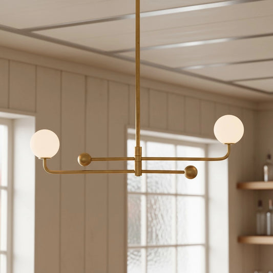 Giles Modern Brass Glass Linear Globe Chandelier