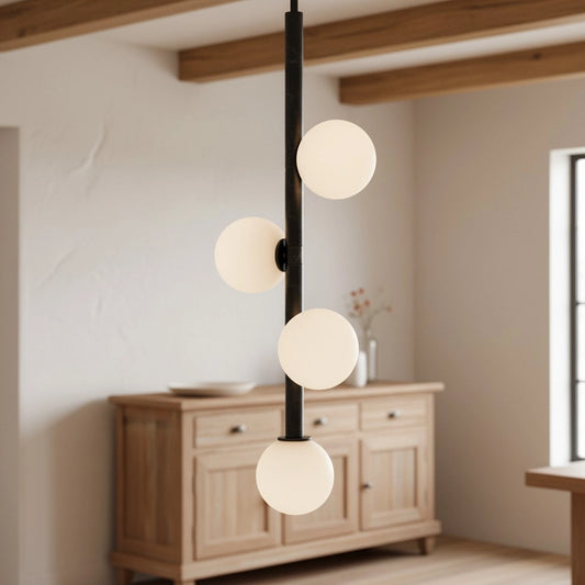 Lemual Modern Vertical Sphere Opal Glass Metal Chandelier