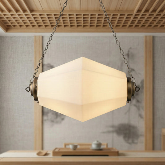 Oneva Vintage Geometric Faceted Opal Glass Chandelier