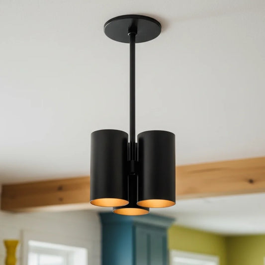 Cornelia Minimalist Stacked Cylinder Matte Black Metal Chandelier