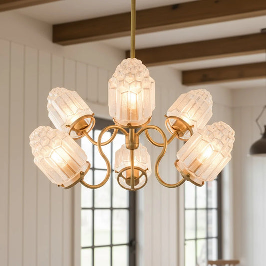 Elias Glam Glass Metal Faceted Shade Chandelier