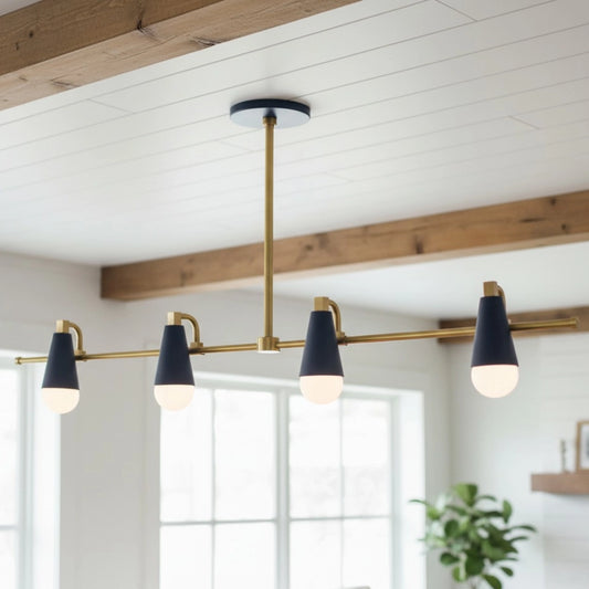 Evangeline Retro Four Head Cone Linear Brass Chandelier