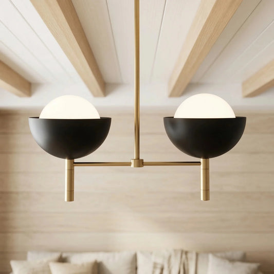 Shardasia Minimalist Dual Hemisphere Opal Glass Brass Chandelier