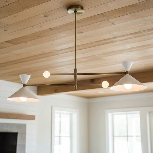 Nelly Contemporary Dual Arm Sphere Opal Glass Linear Chandelier