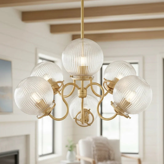 Elias Contemporary Glass Ribbed Globe Chandelier