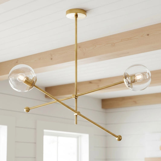 Thuytien Modern Asymmetrical Sphere Clear Glass Brass Chandelier